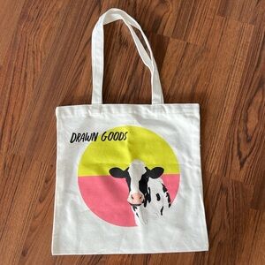 White Tote Bag with Cow Graphic